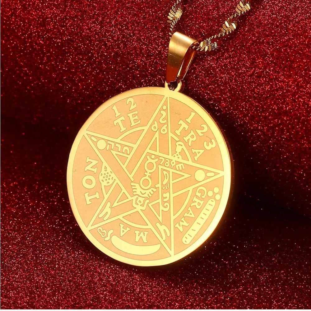 24K Gold Plated Tetragrammaton Pentagram Necklace - pendant + chain